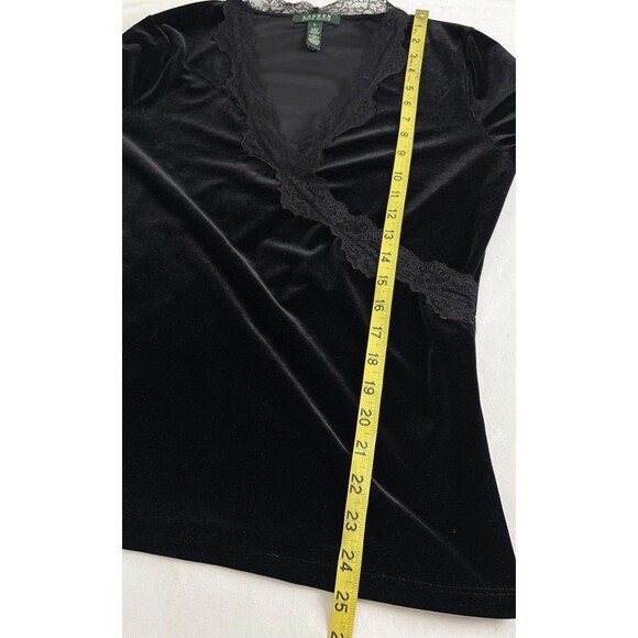 Lauren Ralph Lauren Velvet Lace Faux Wrap Top Womens Large Black Whimsygoth - Picture 7 of 8